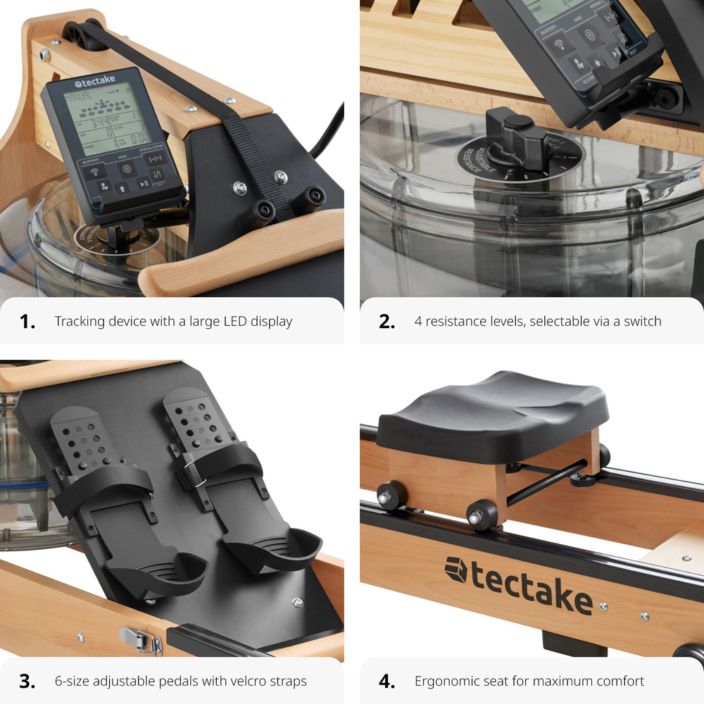 tectake Titan Foldable Ergonomic Wooden Rowing Machine Image 5