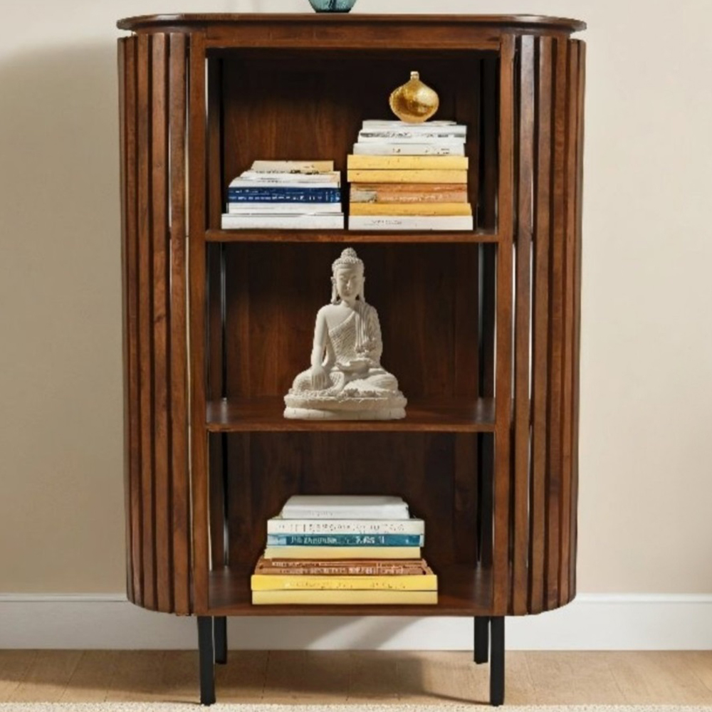 Brooklyn Slatted 3 Shelf Medium High Mango Wood Bookcase Image 1