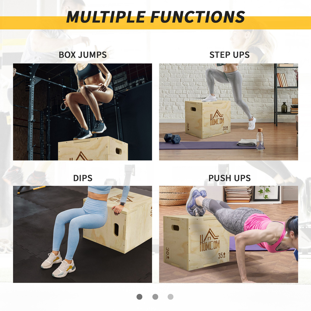 HOMCOM 3-in-1 Natural Wooden Plyometric Jump Box with Handle 30.5 x 35.5 x 40.5cm Image 6