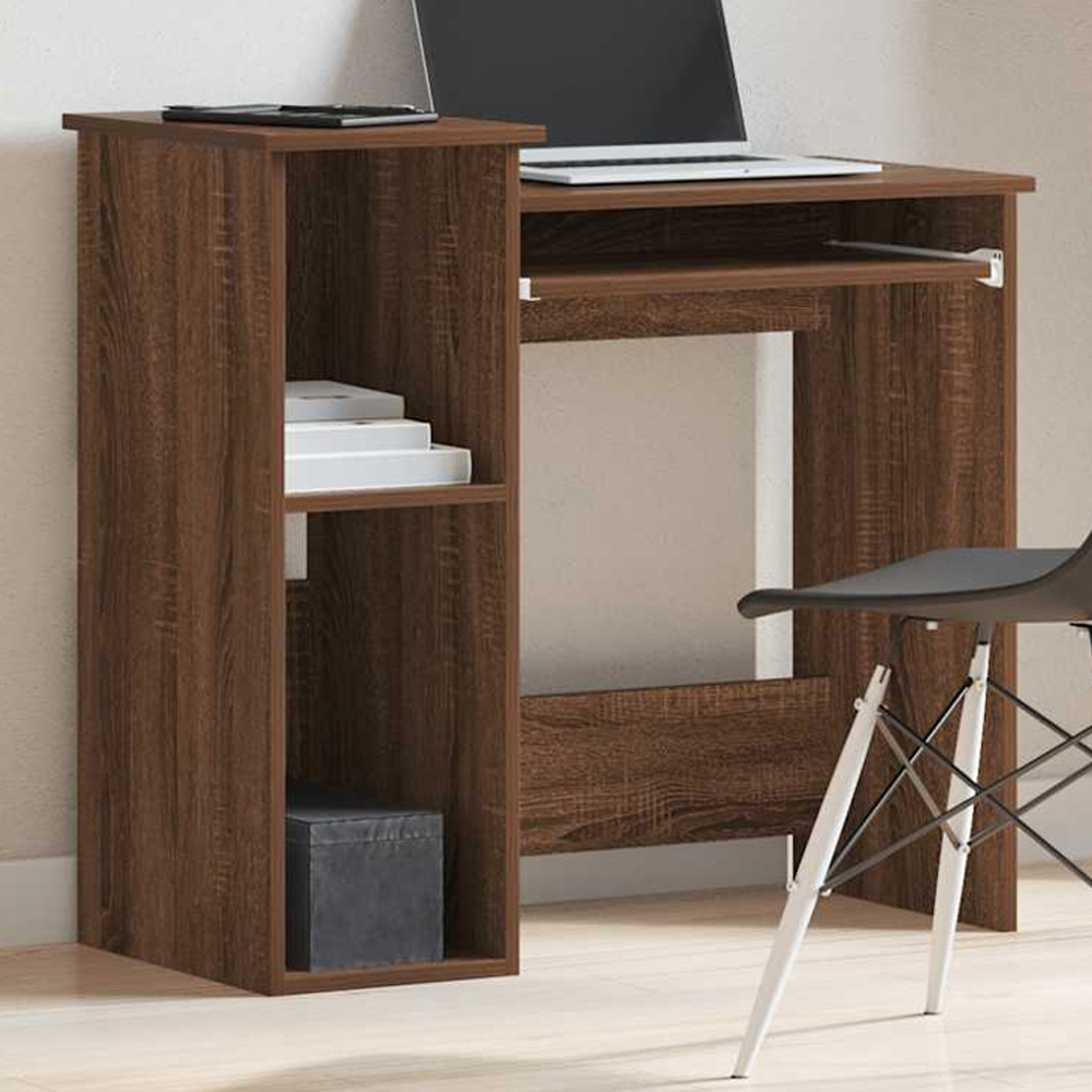 vidaXL 2 Shelf Computer Desk with Keyboard Tray Brown Oak Image 1