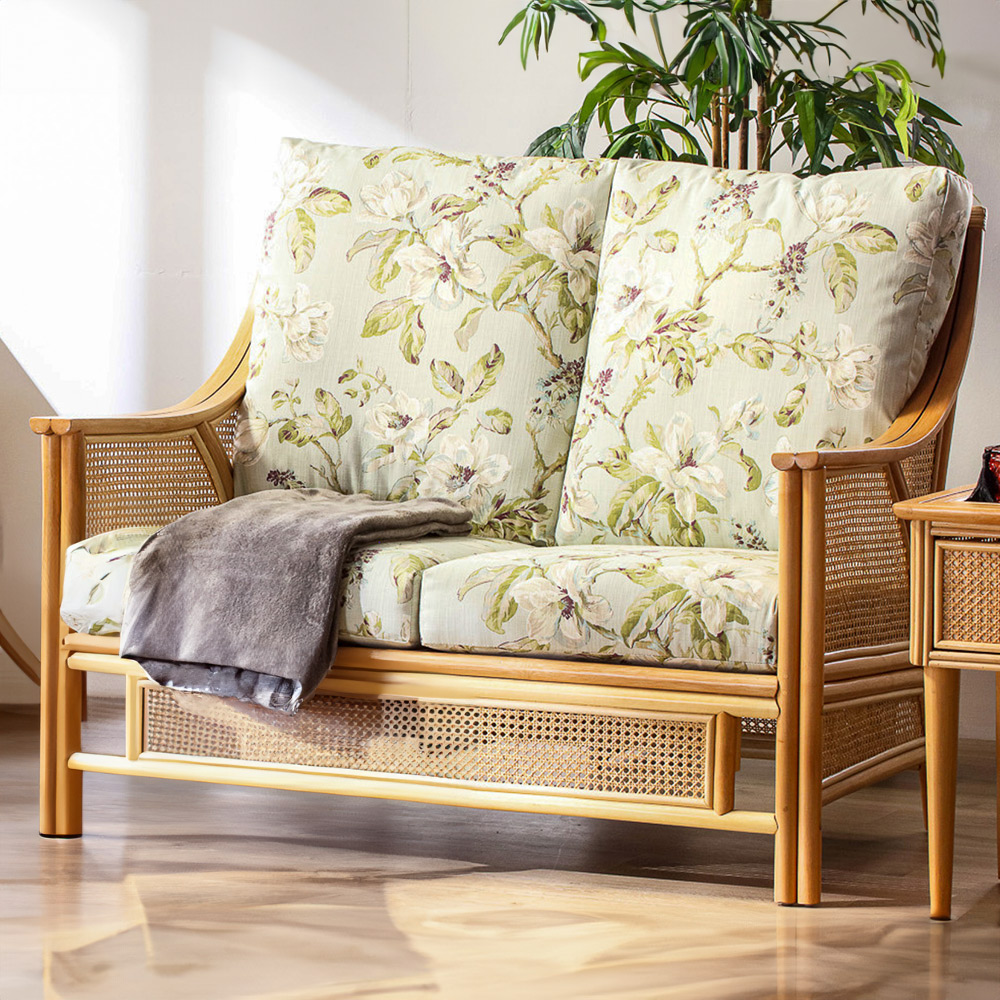 Desser Chester 2 Seater Natural Rattan Floral Fabric Sofa Image 1