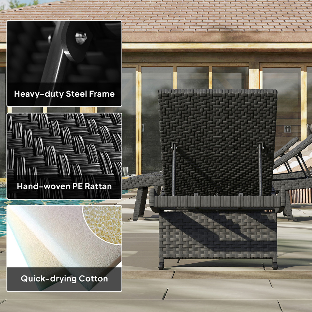 Outsunny Black Rattan 4 Position Adjustable Sun Lounger Image 4