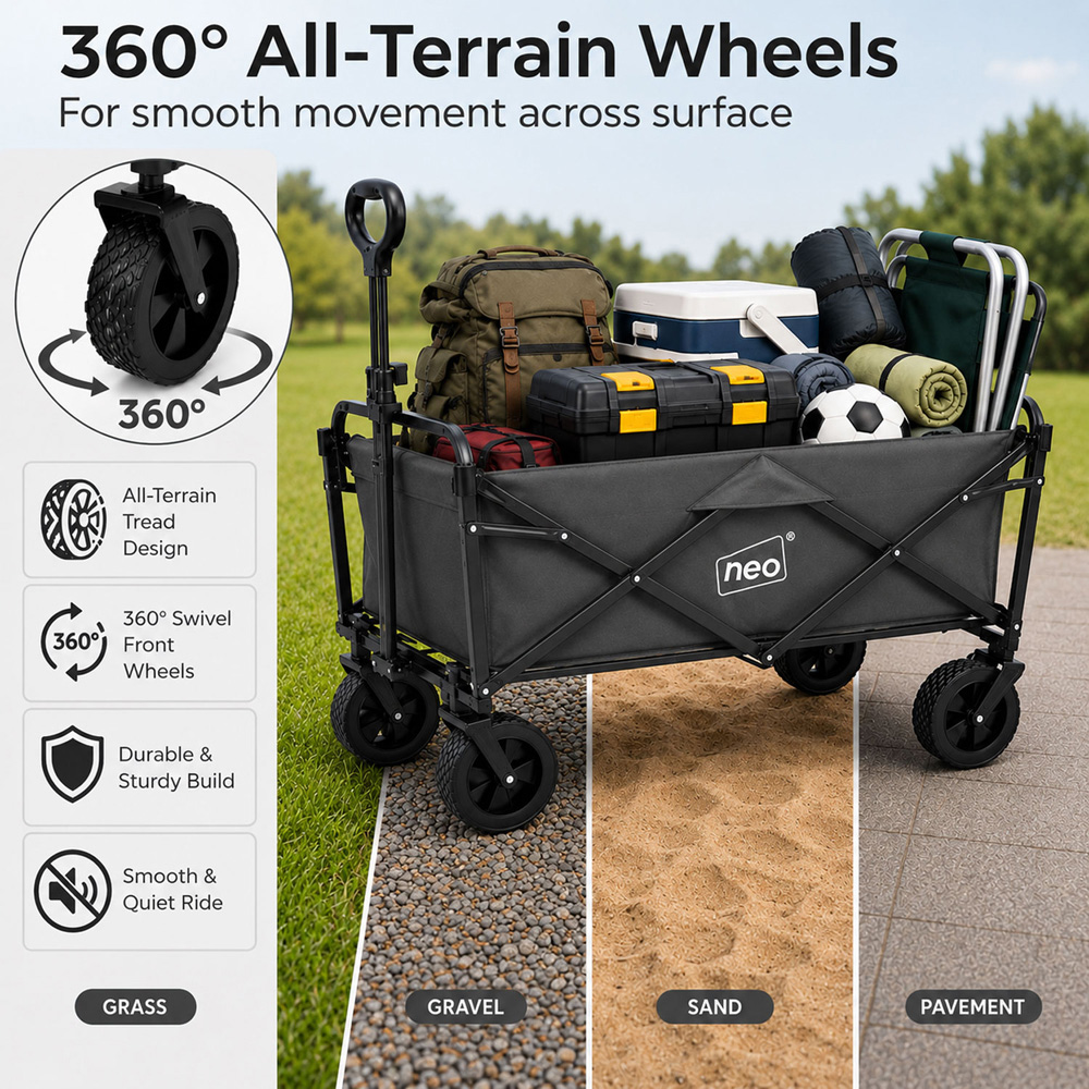 Neo Direct 140L Grey Heavy Duty Folding Garden Trolley Cart Image 8