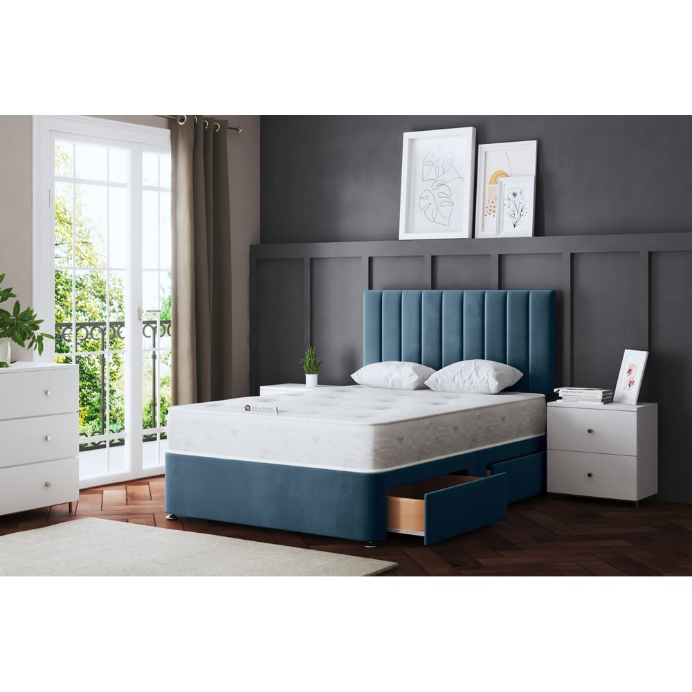 DS Living Amelia King Size Blue Upholstered Panel Divan Bed with 2 Drawer Image 5