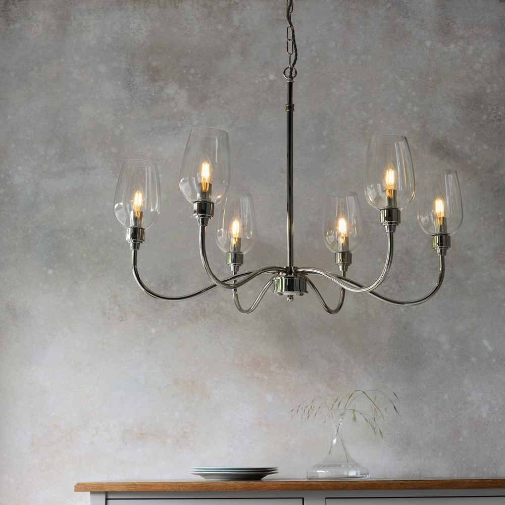 Merano Livorno Clear Glass Bright Nickel Plate Multi Arm Pendant Ceiling Light Image 7