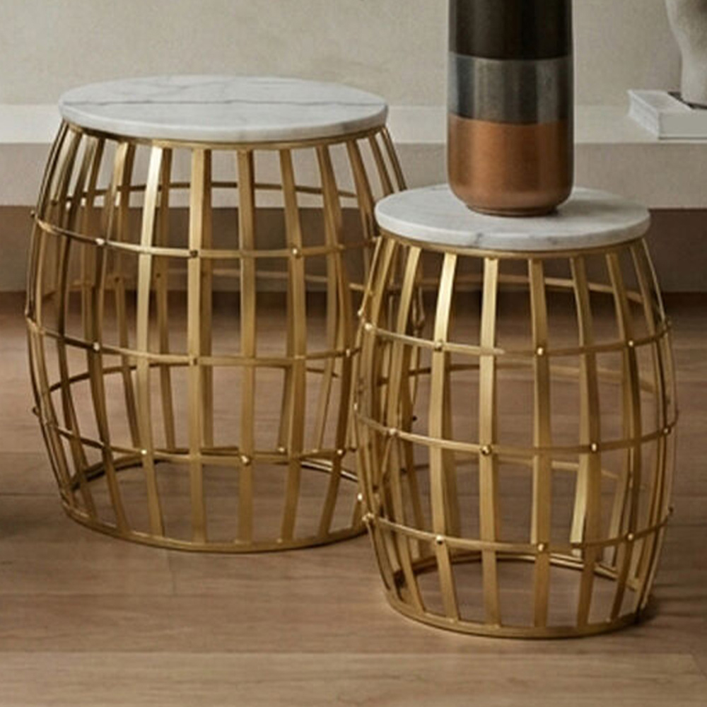 Premier Housewares Jolie White Marble Round Coffee Table Set of 2 Image 1