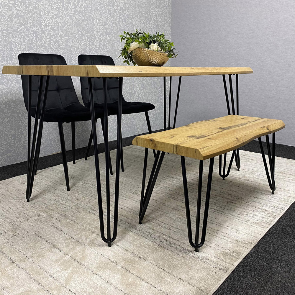 Kosy Koala 4 Seater Velvet Wooden Dining Set with Bench Black Image 6