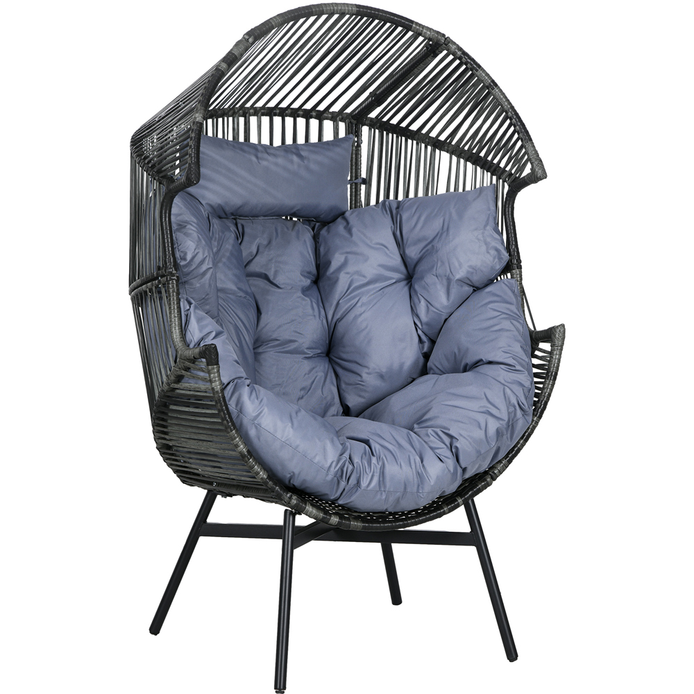 Outsunny Grey Rattan Leisure Egg Chair with Cushion Image 2