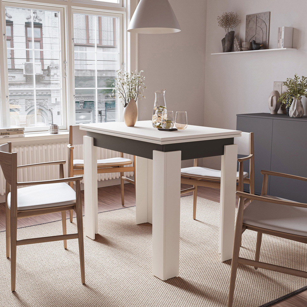 Shefa Family 4 Seater 90-120cm Extendable Dining Table White and Anthracite Image 3
