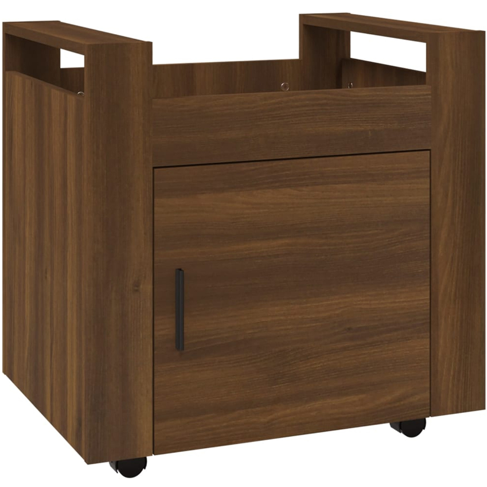 vidaXL Single Door Single Shelf Brown Oak Wooden Desk Trolley Image 2