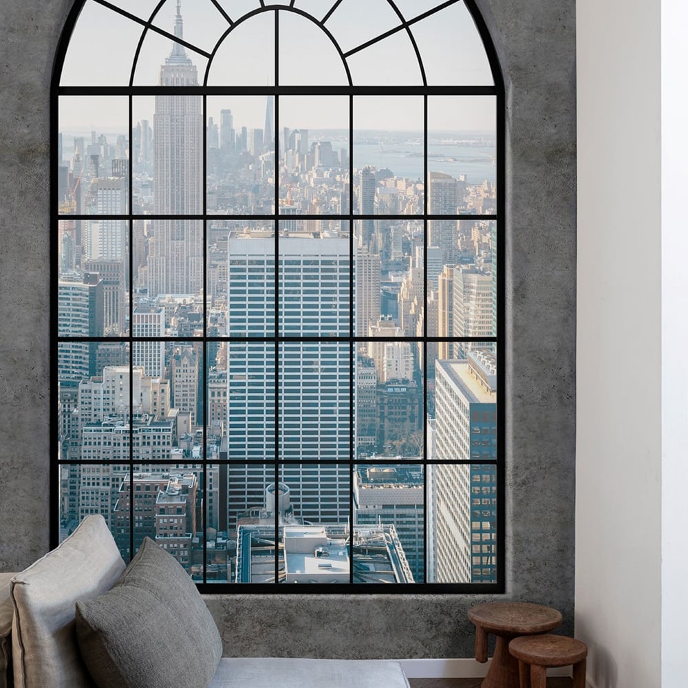Grandeco New York Window Textured Grey 3 Panel Wall Mural Image 1
