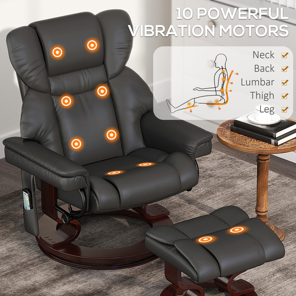 Portland Black Massage Recliner Chair with Footstool and Adjustable Backrest Image 6