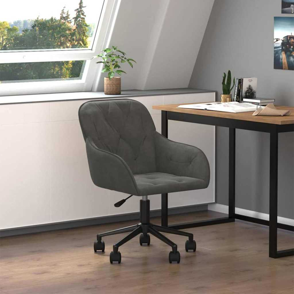 vidaXL Dark Grey Velvet Height-Adjustable Swivel Office Chair with Wheels Image 1