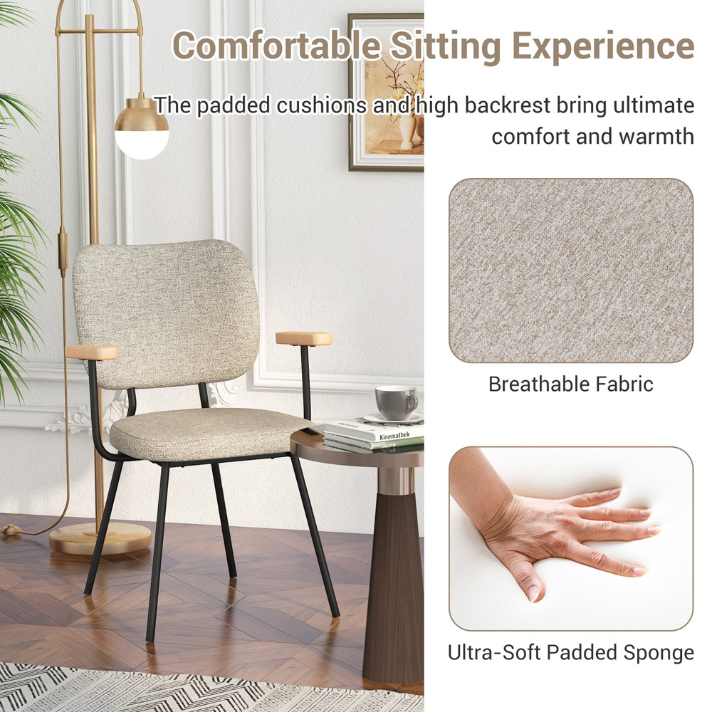 Costway Set of 2 Grey Linen Dining Chair Image 5
