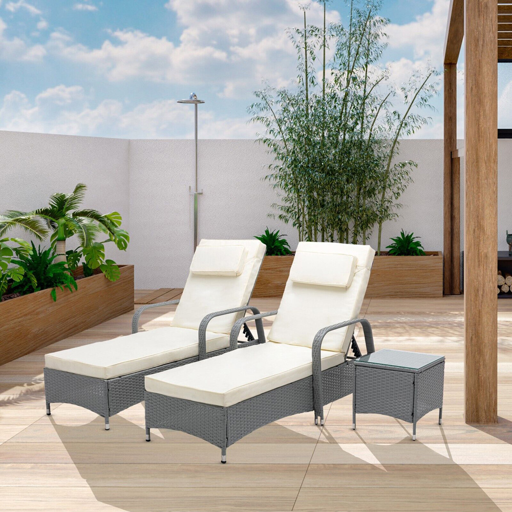 Venice Set of 2 Grey Sun Loungers with Table Image 6