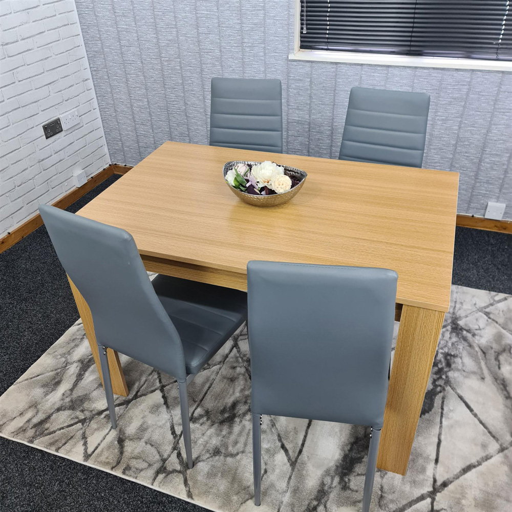 Portland 4 Seater Leather Dining Set Oak Effect and Grey Image 5