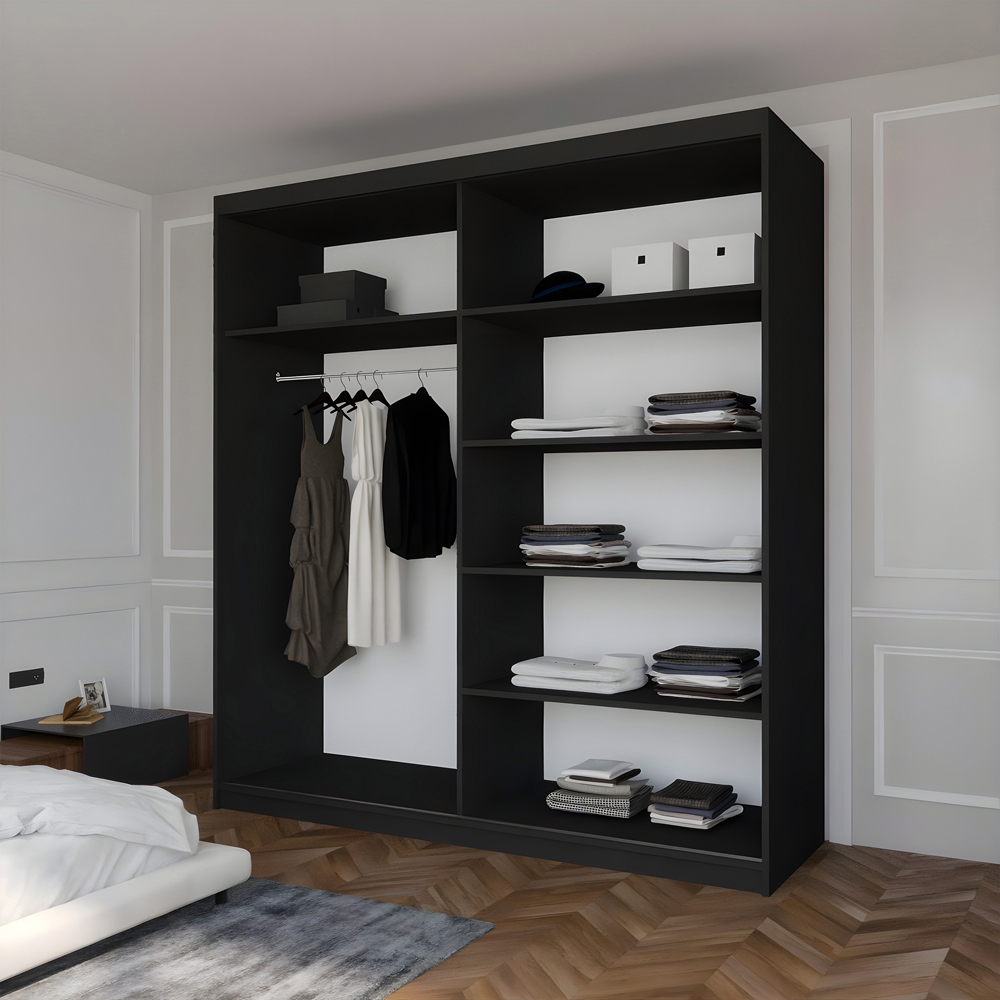 Sliding Wardrobes 4U Infinity 2 Door Black High Gloss Compact Mirrored Wardrobe 150cm Image 4