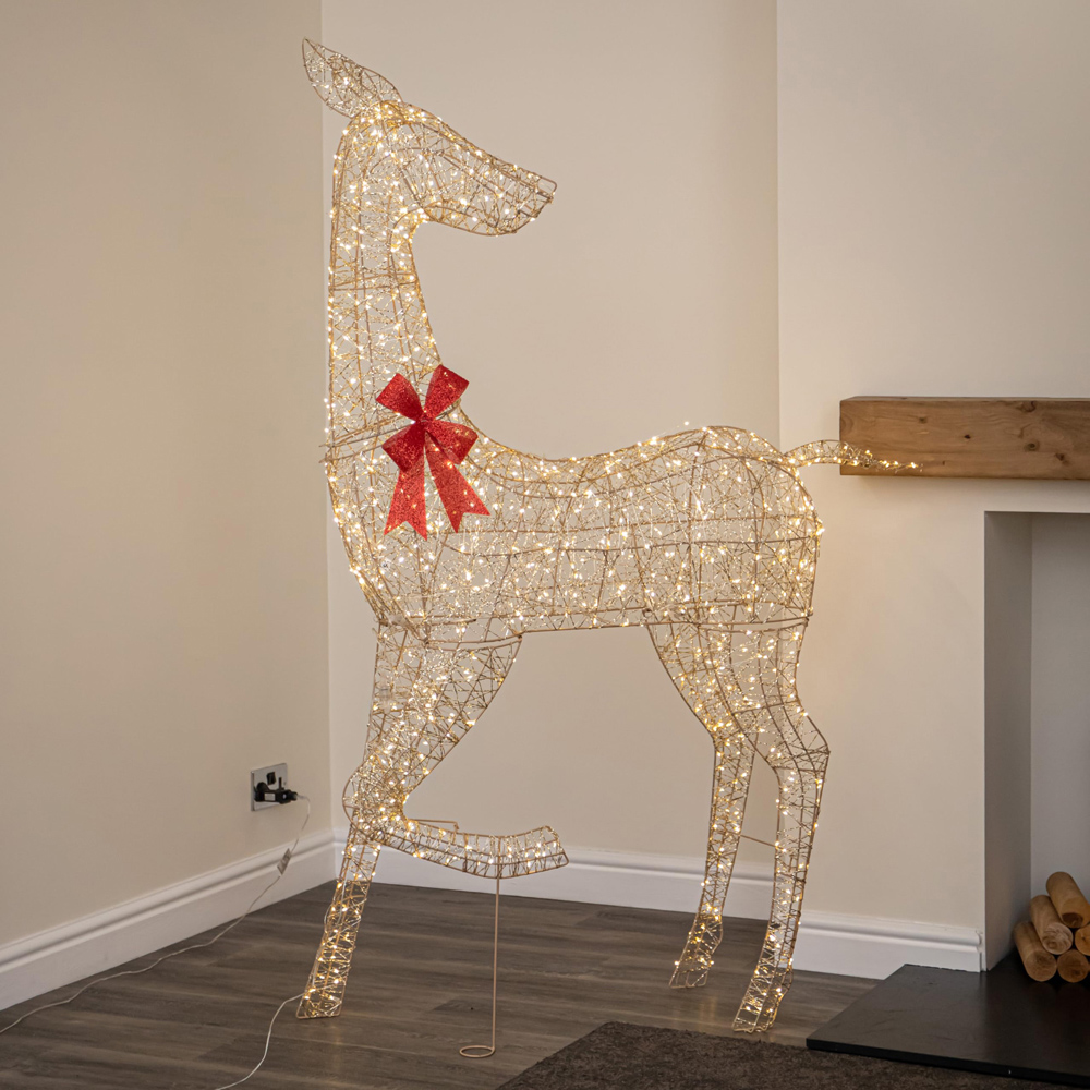 Samuel Alexander 880 Warm White LED Gold Twist Reindeer Outdoor Christmas Decoration 6ft Image