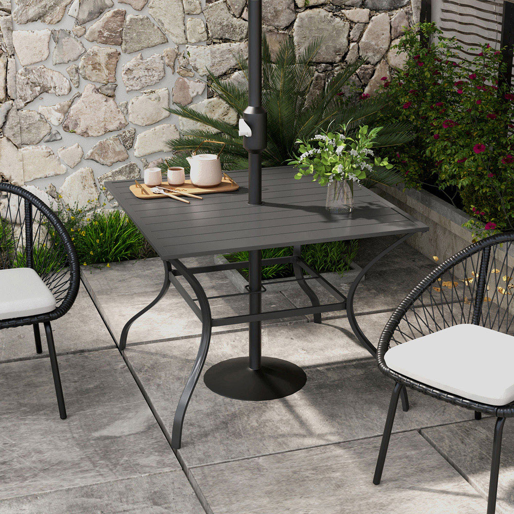 Outsunny 4 Seater Slatted Metal Plate Top Garden Dining Table Dark Grey Image 7