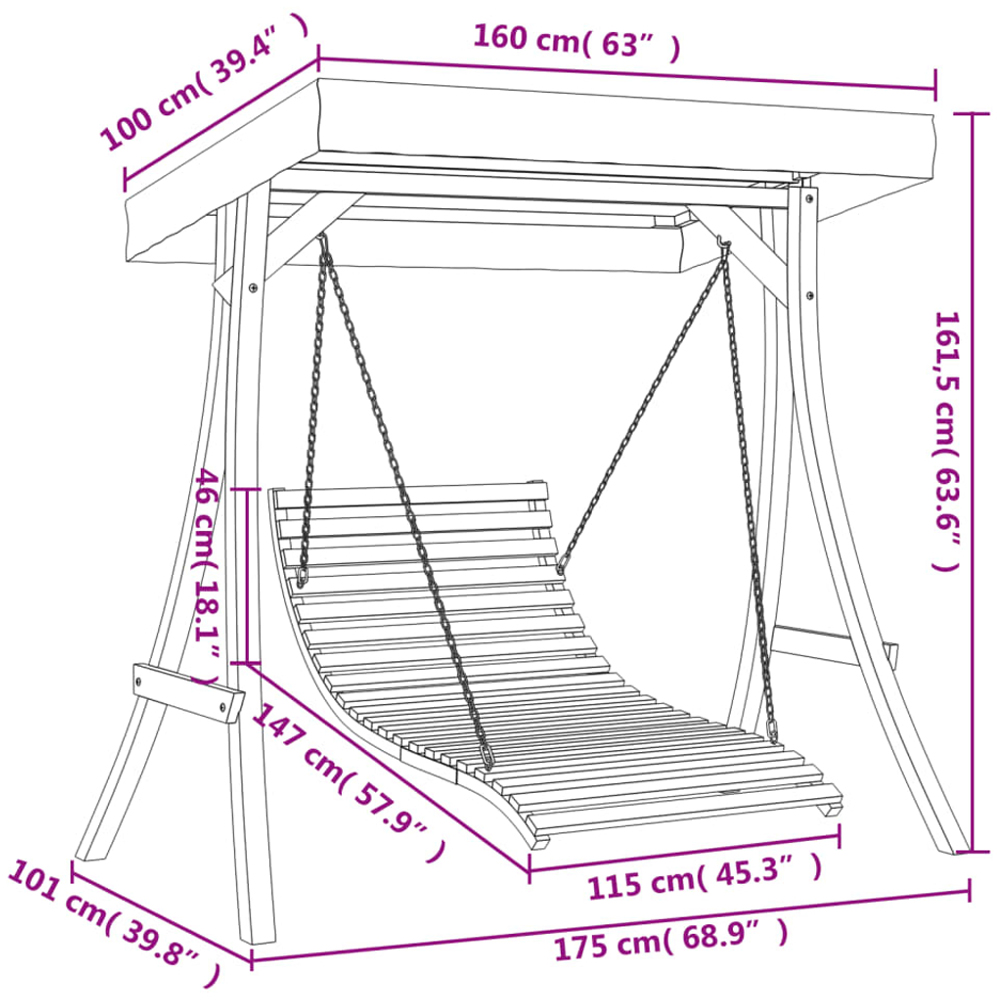 vidaXL Brown and Cream Solid Spruce Wood Swing Bed with Canopy Image 8