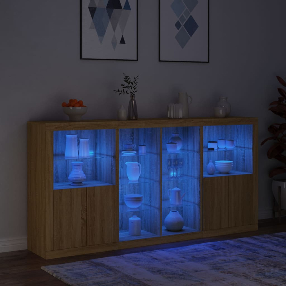 vidaXL 4 Door 12 Shelf Sonoma Oak Sideboard with LED Lights Image 5