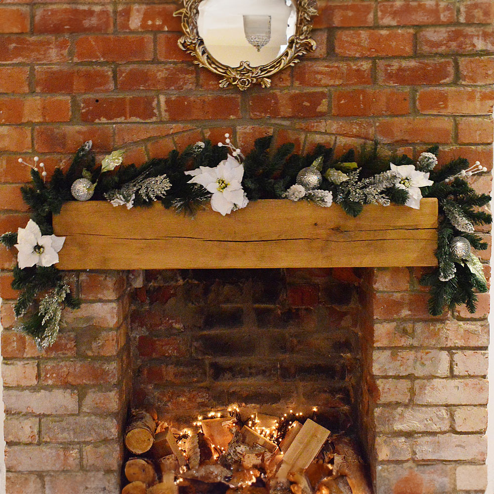 Samuel Alexander Snow Flocked Christmas Garland with Poinsettia and Bauble 180cm Image 2