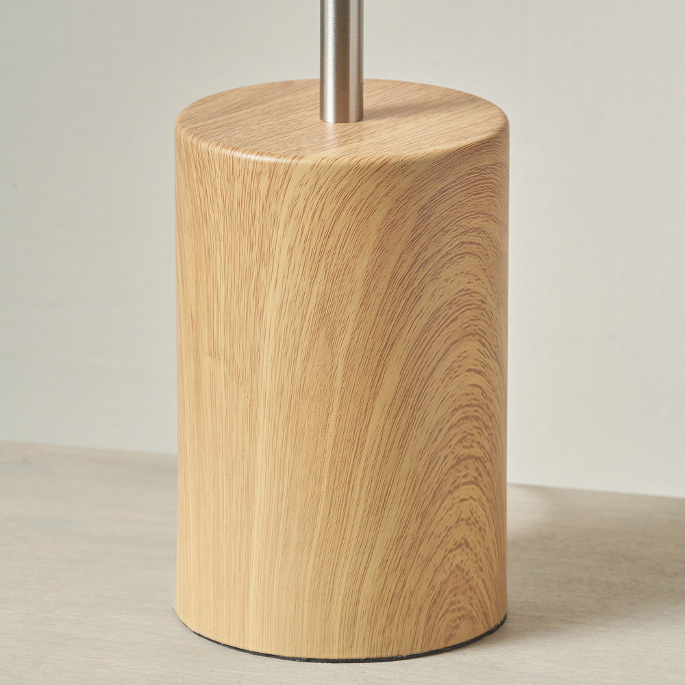 Pacific Lifestyle Bonham White Fabric Shade Natural Wood Veneer and Silver Metal Table Lamp Image 3