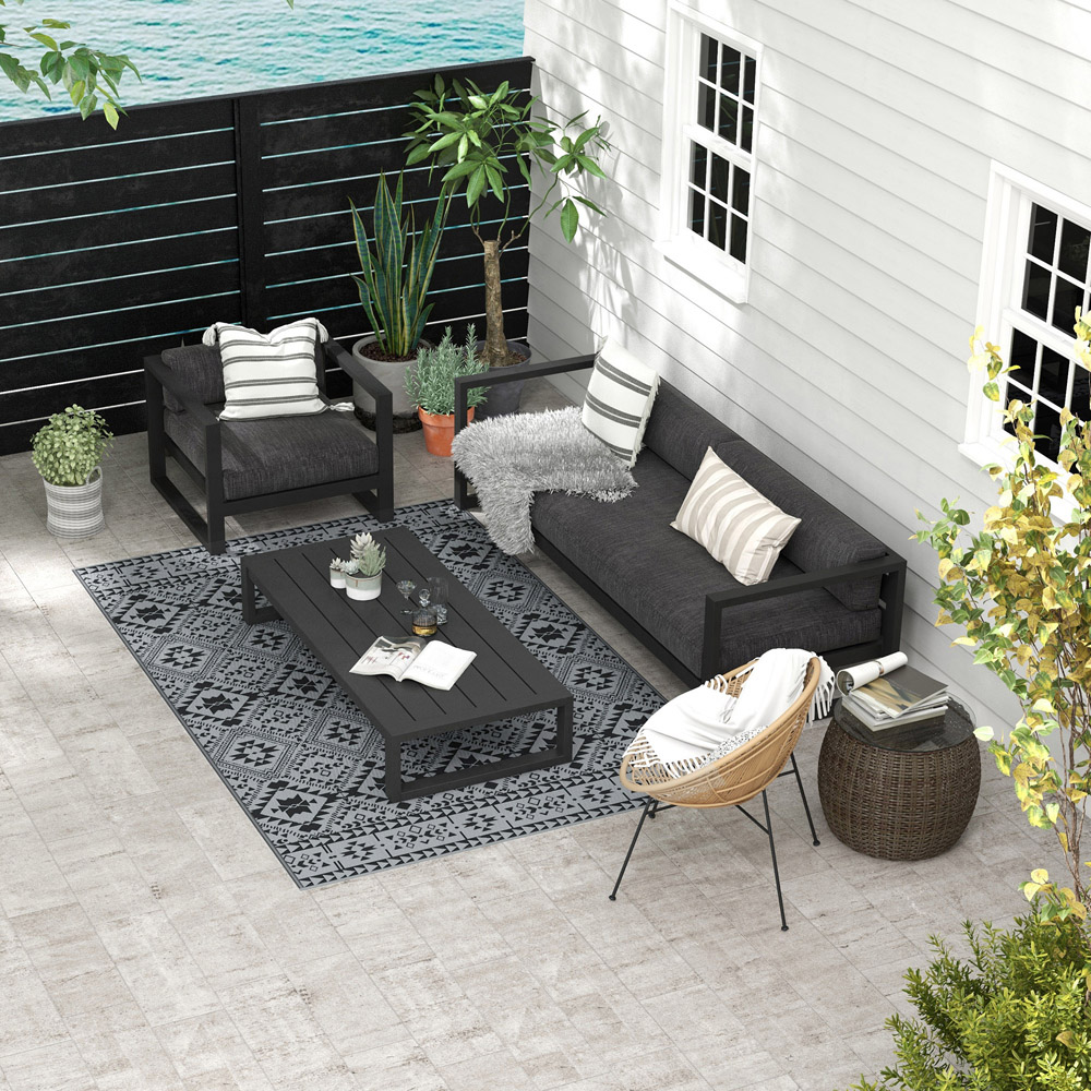 Outsunny Black and Grey Reversible Outdoor Rug with Carry Bag 182 x 274cm Image 2