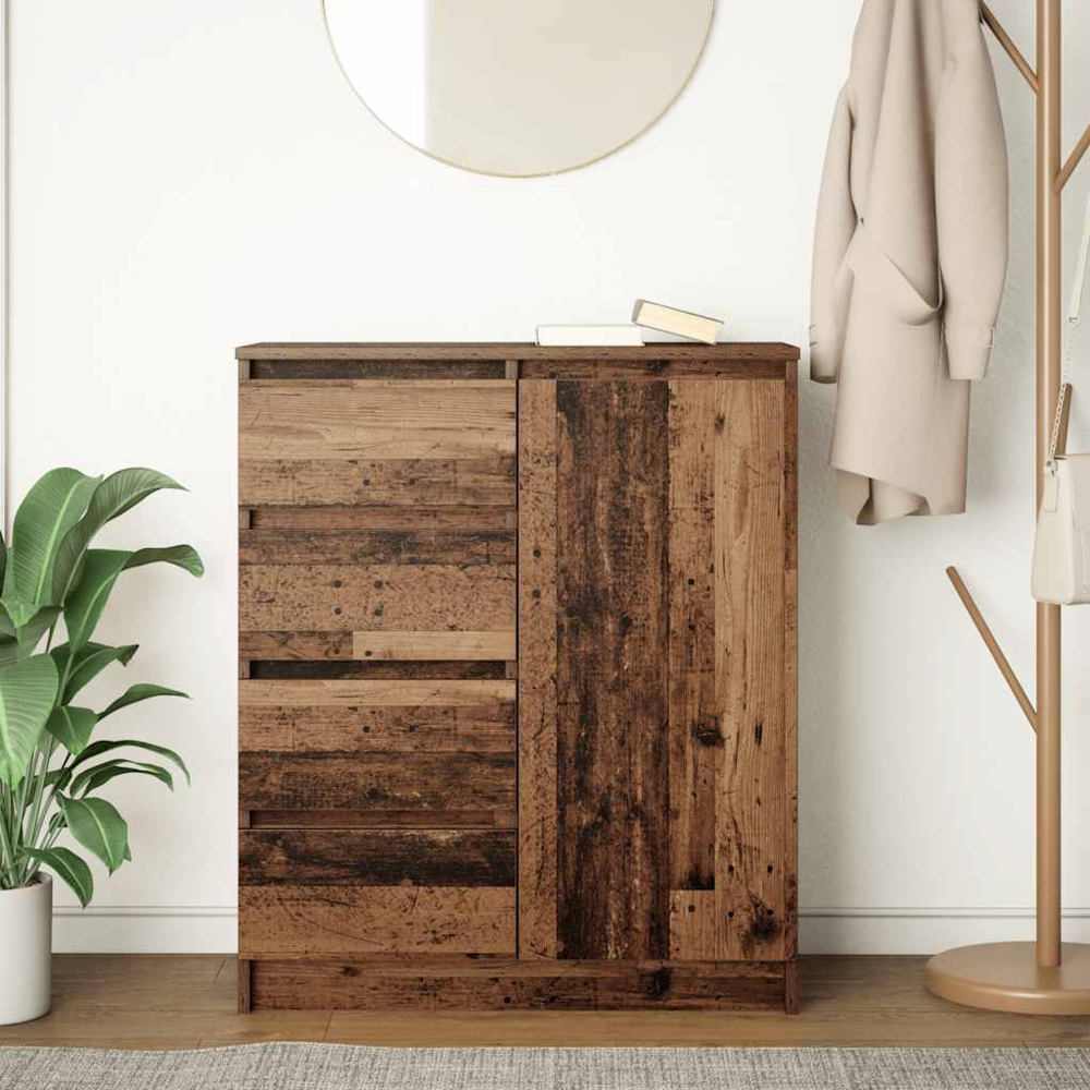 vidaXL Single Door 4 Drawer Old Wood Sideboard Image 9