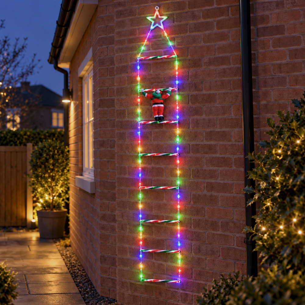 Samuel Alexander 124 Multicolour LED Light-Up Santa Climbing Ladder Christmas Decoration 1.92m Image 1