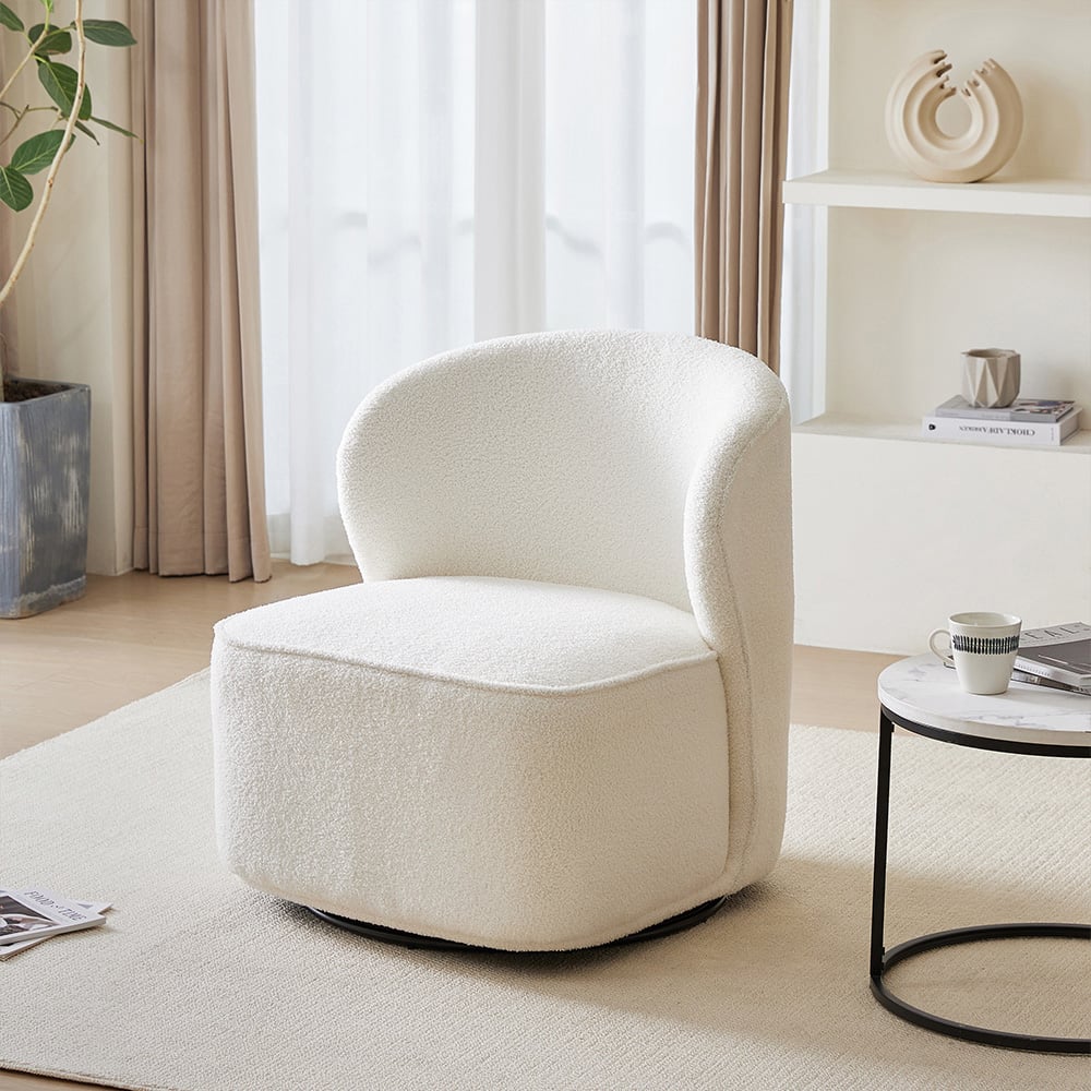 Living and Home White Chic Sherpa Upholstered Swivel Chair Image 3