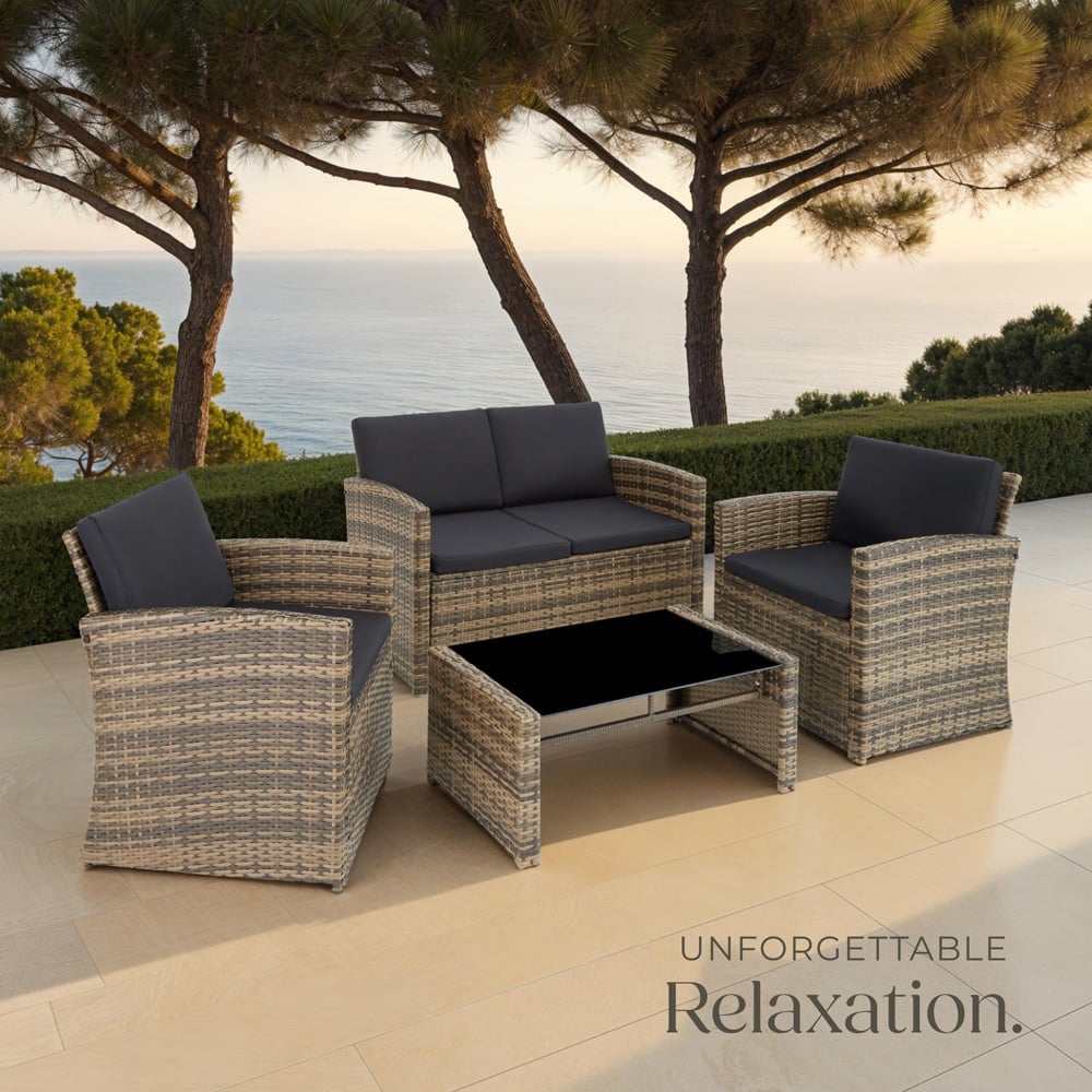 tectake Lucca 4 Seater Nature and Dark Grey Rattan Garden Sofa Set Image 8