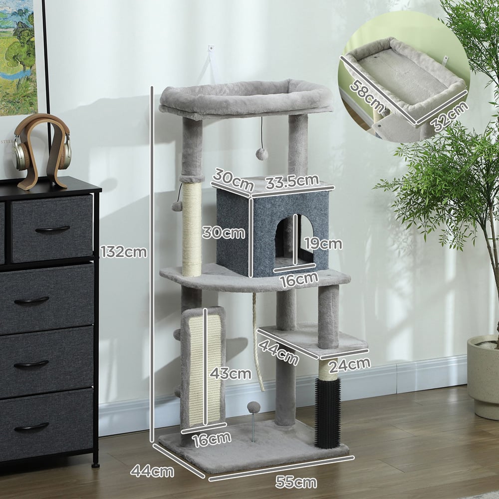 PawHut Light Grey Cat Tree 132cm Image 8