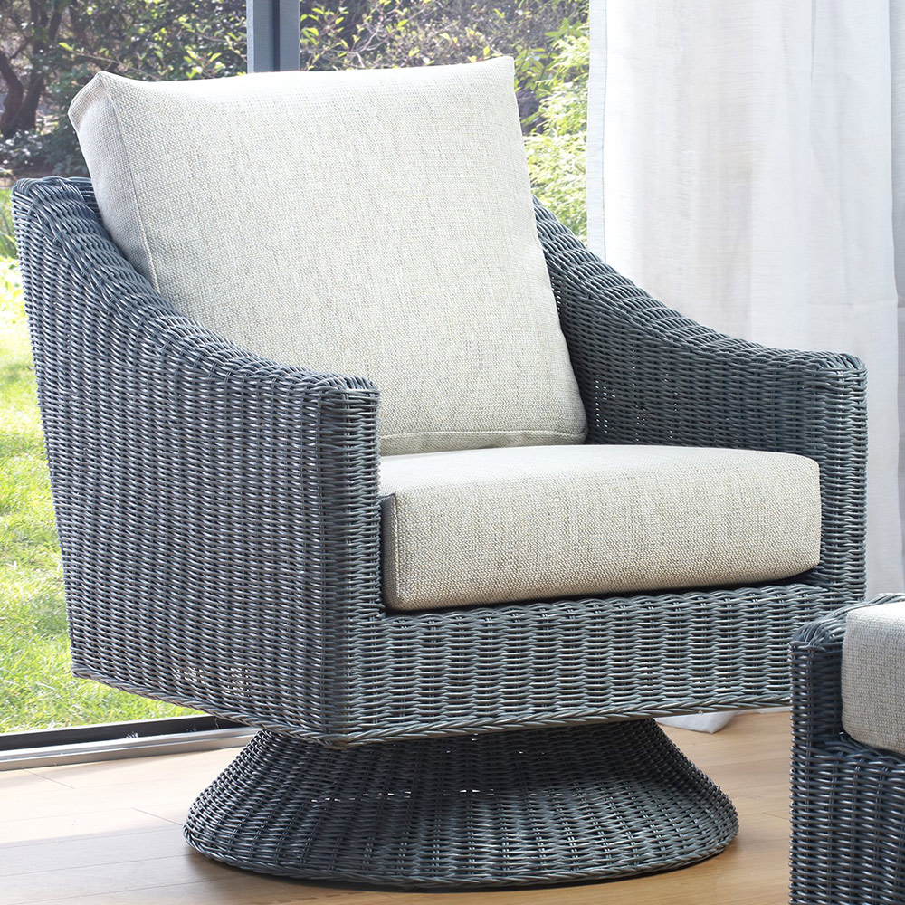 Desser Dijon Lyon Grey Rattan Pebble Fabric Swivel Chair Image 1