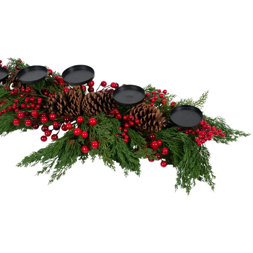 Festive Red Berry and Pinecone Candle Holder Image 3