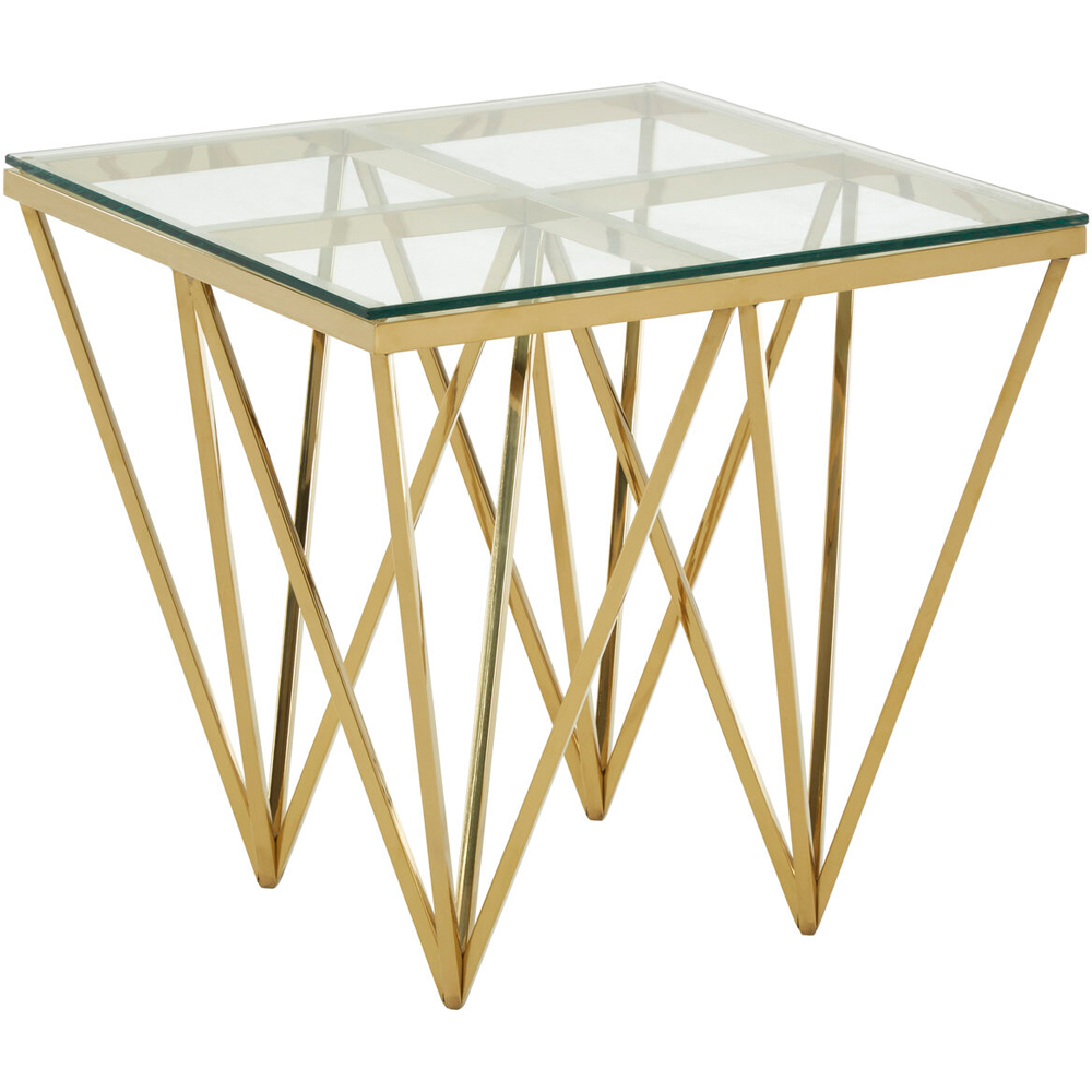 Premier Housewares Allure Gold Finish Side Table with Glass Top Image 2