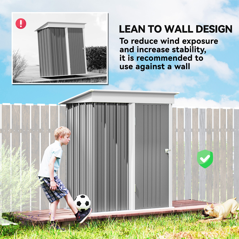 Outsunny 5 x 6ft Grey Metal Lean To Pent Garden Shed Image 5