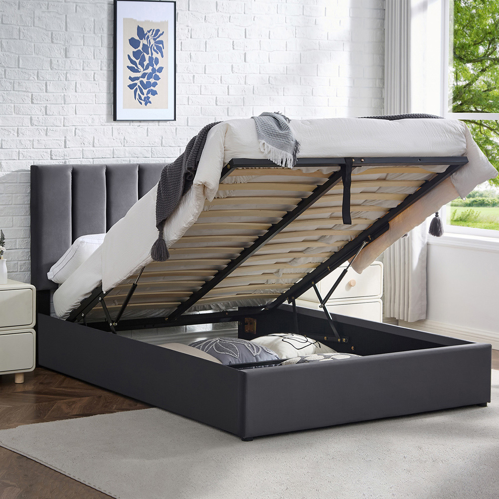 Furniture One King Size Grey Upholstered Platform Storage Bed Frame with Adjustable Headboard Image 3
