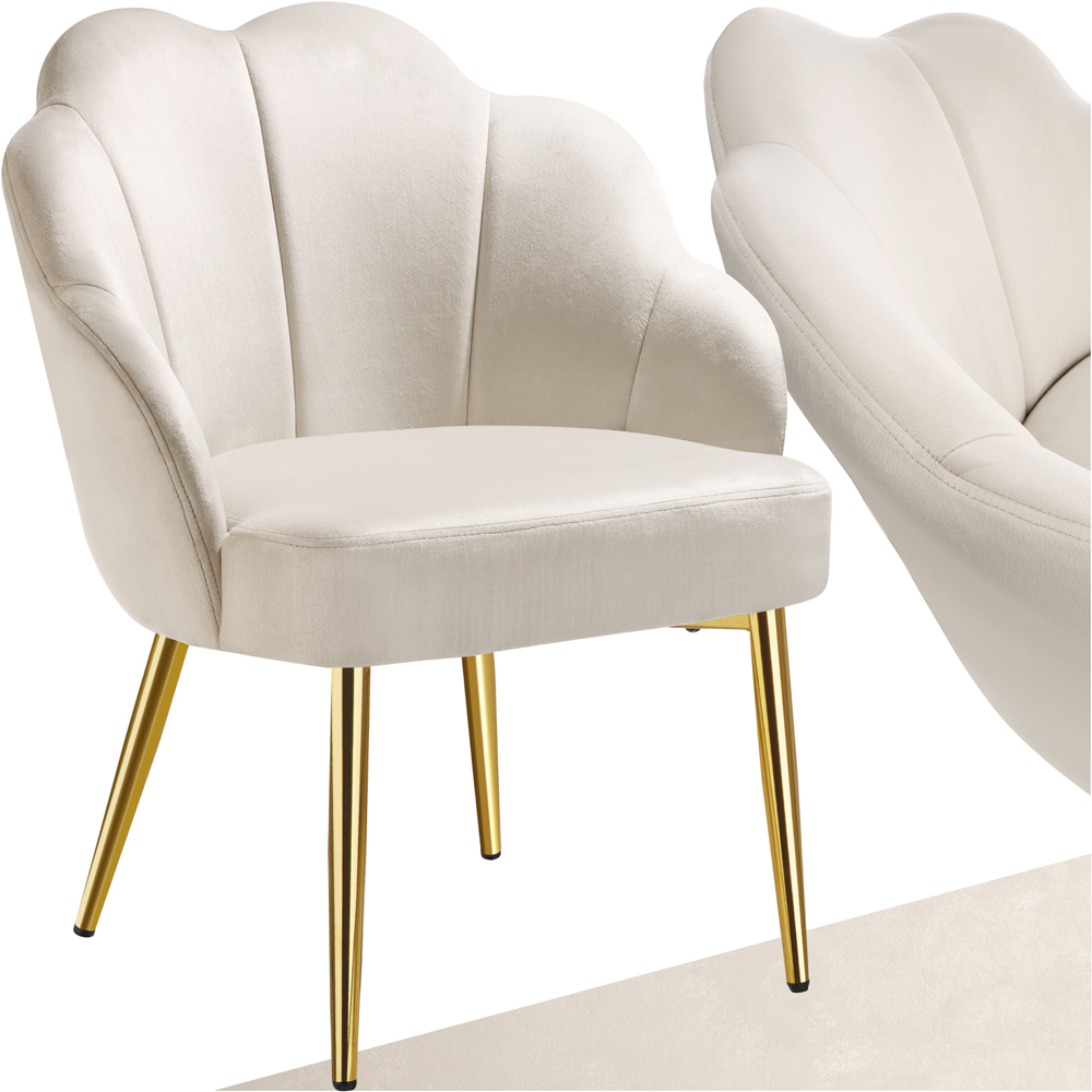 tectake Hellen Cream and Gold Shell Shaped Velvet Accent Chair Image 2
