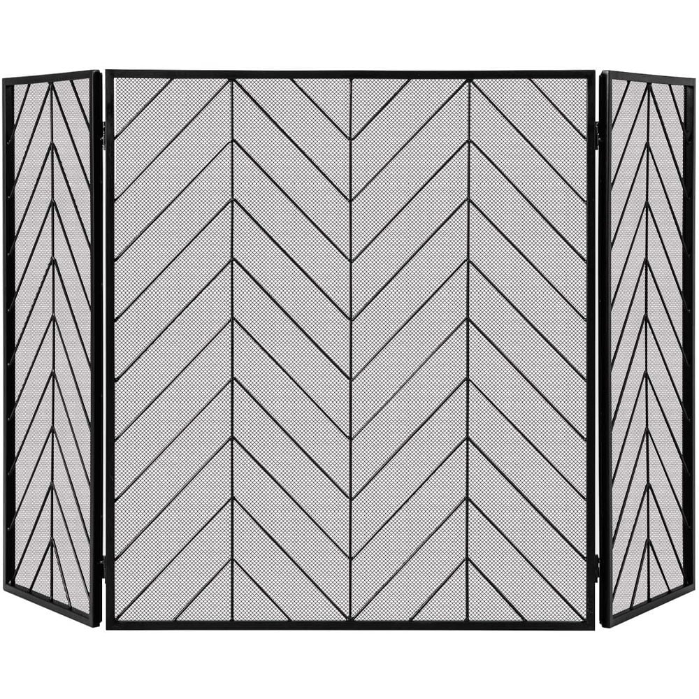 Costway Black Foldable Wrought Metal Iron Mesh Fire Spark Guard with Hinges Image 1