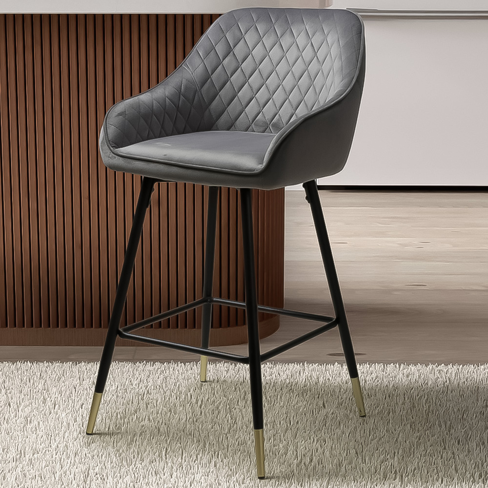 Savanna Grey Brushed Velvet Bar Stool Set of 2 Image 1