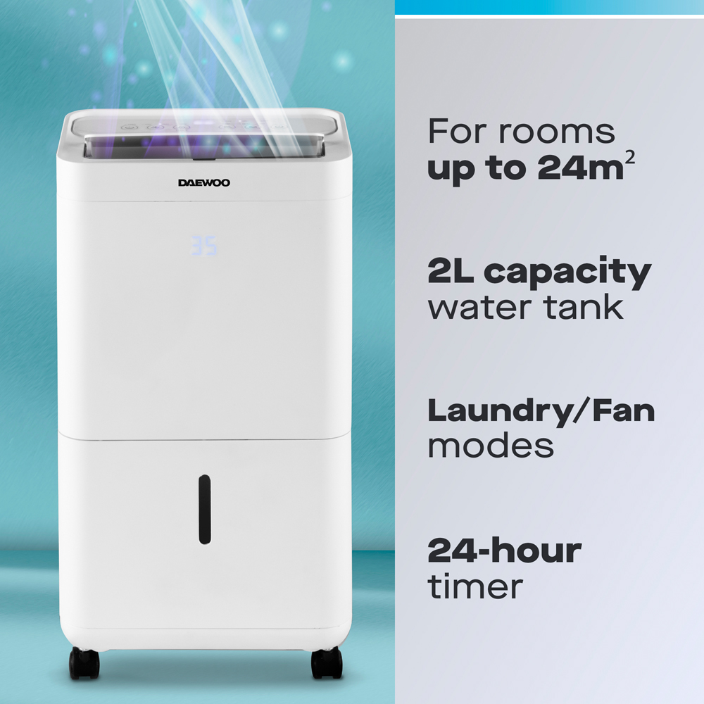 Daewoo White Dehumidifier with Air Purifier and HAF Filter 12L Image 8