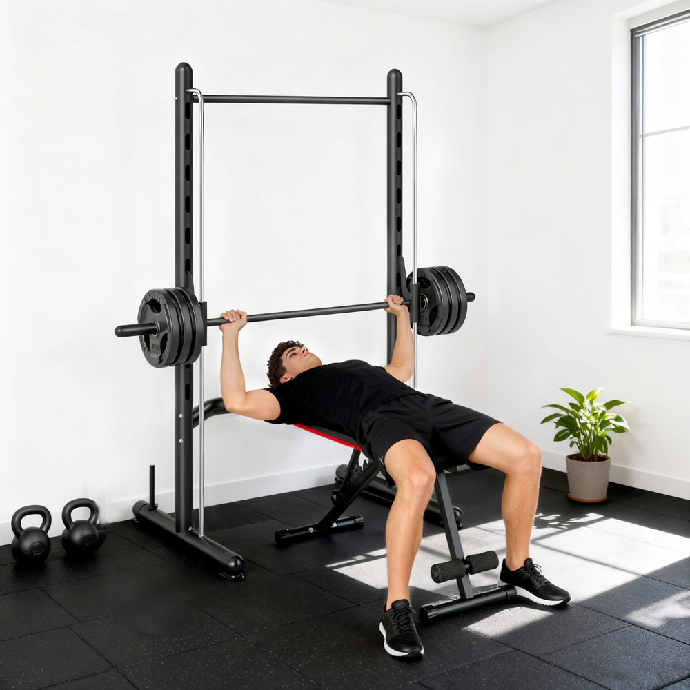HOMCOM Adjustable Squat Rack with Pull Up Bar and Barbell Bar Image 8