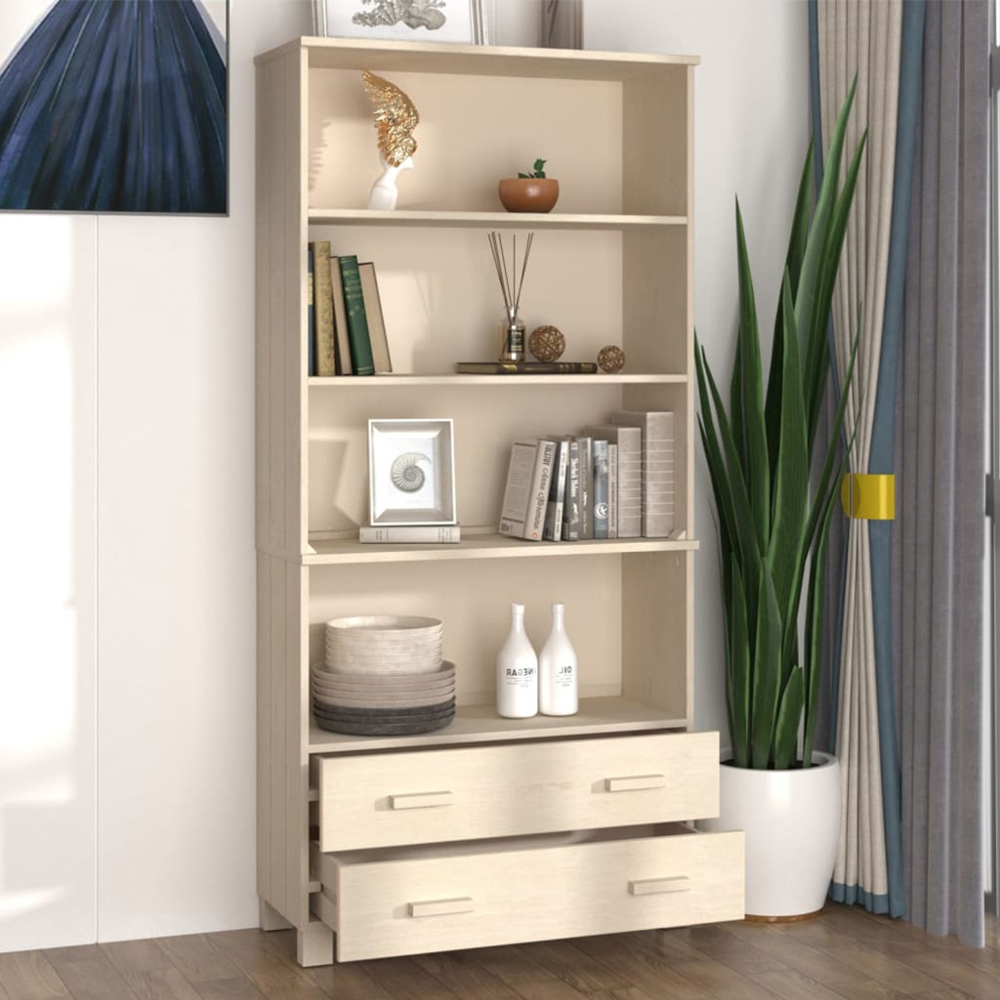 vidaXL 2 Drawer 4 Shelf Honey Brown Solid Pine Wood Highboard Image 1