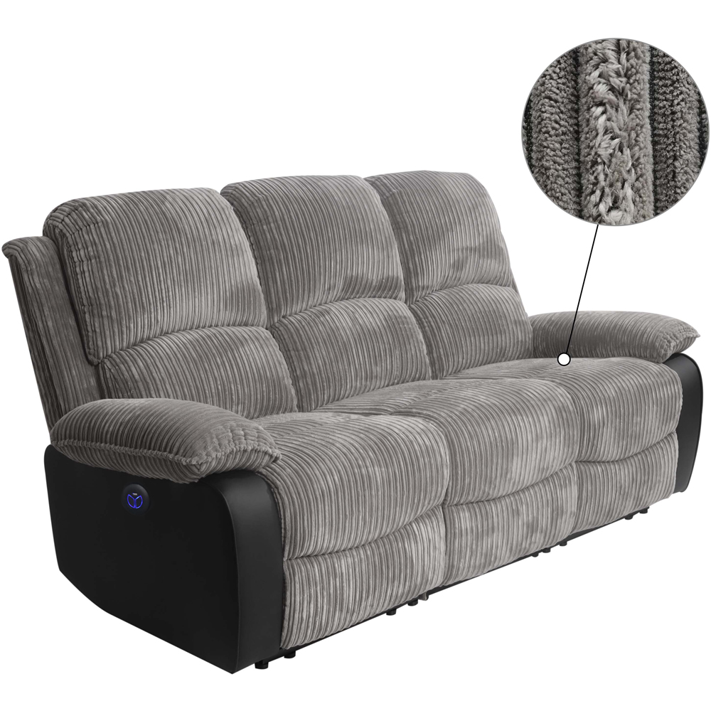 Comfy Living 3 Seater Grey Cord Fabric Electric Recliner Sofa Image 5
