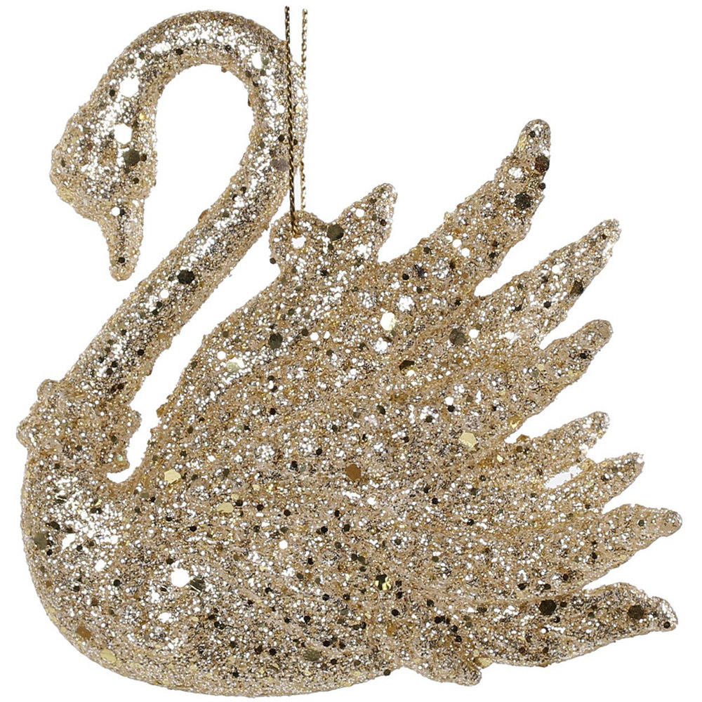 Single Chic Noir Glittered Swan Bauble in Assorted styles Image 2
