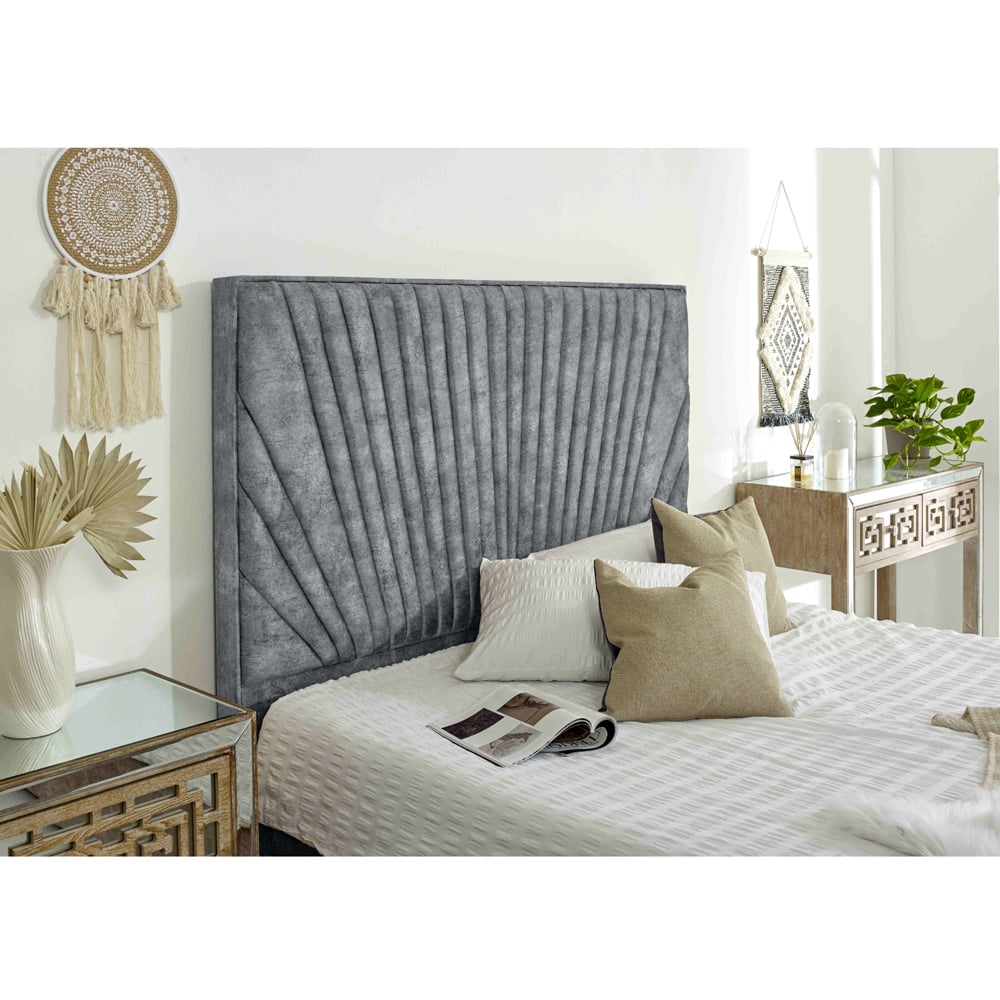 Eleganza Dawn Single Silver Marble Fabric Bed Frame with Headboard Image 2