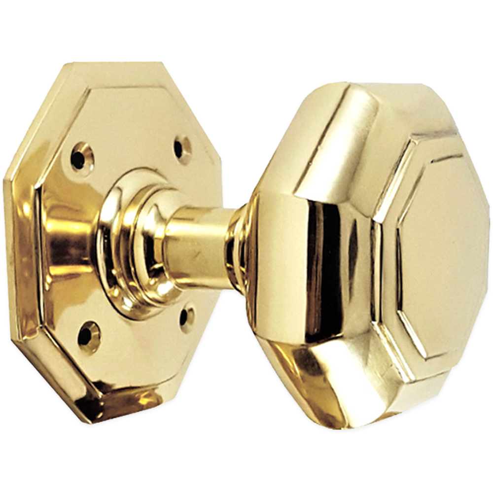 Spira Brass Polished Brass Octagonal Mortice Door Knob 2 Pack Image 3