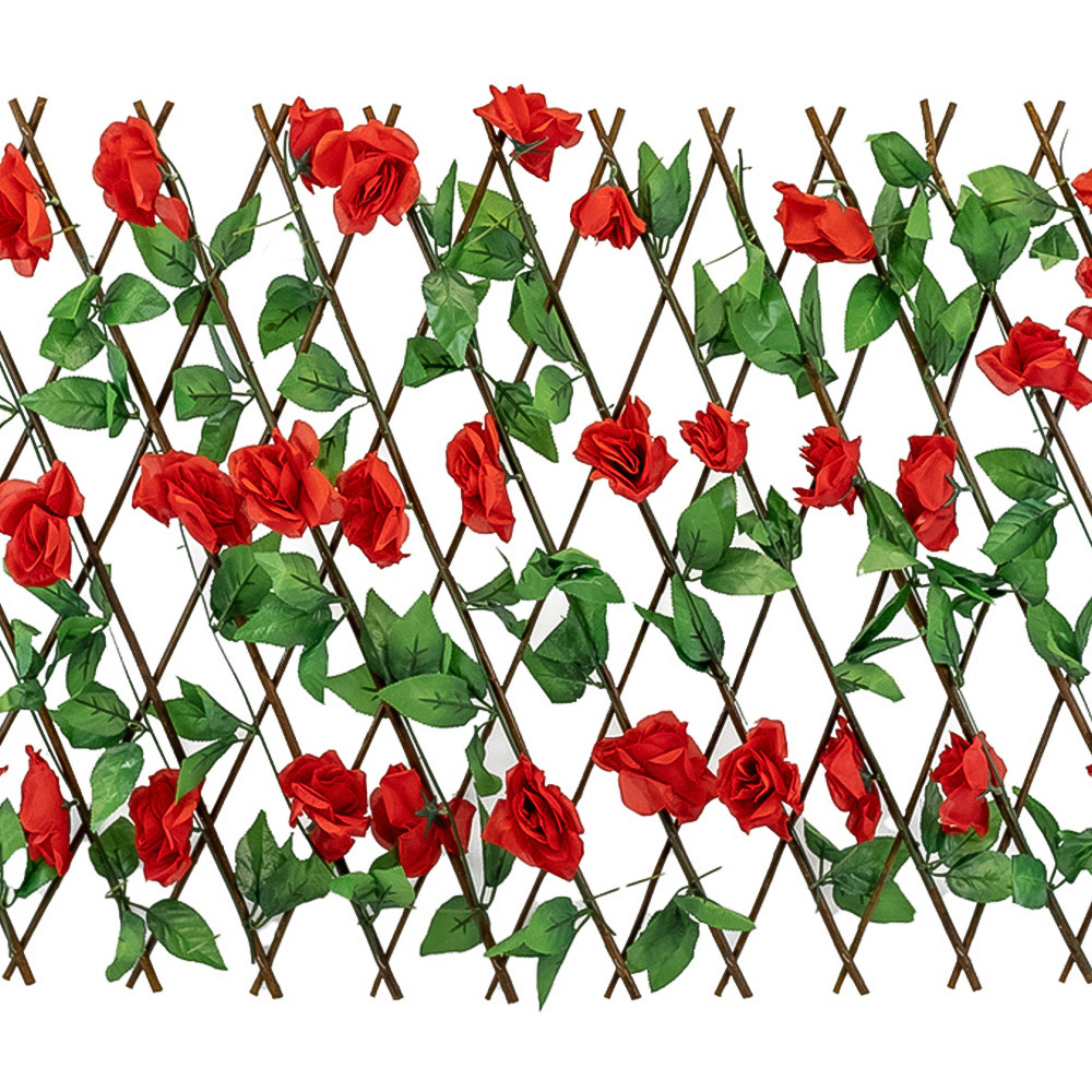 Gardenwize Red Flower Expandable Garden Trellis with Solar LED Image 1