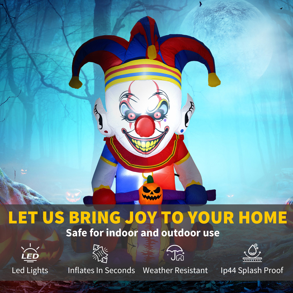 Outsunny Blow Up Clown on Bicycle Outdoor Halloween Decoration 4ft Image 4